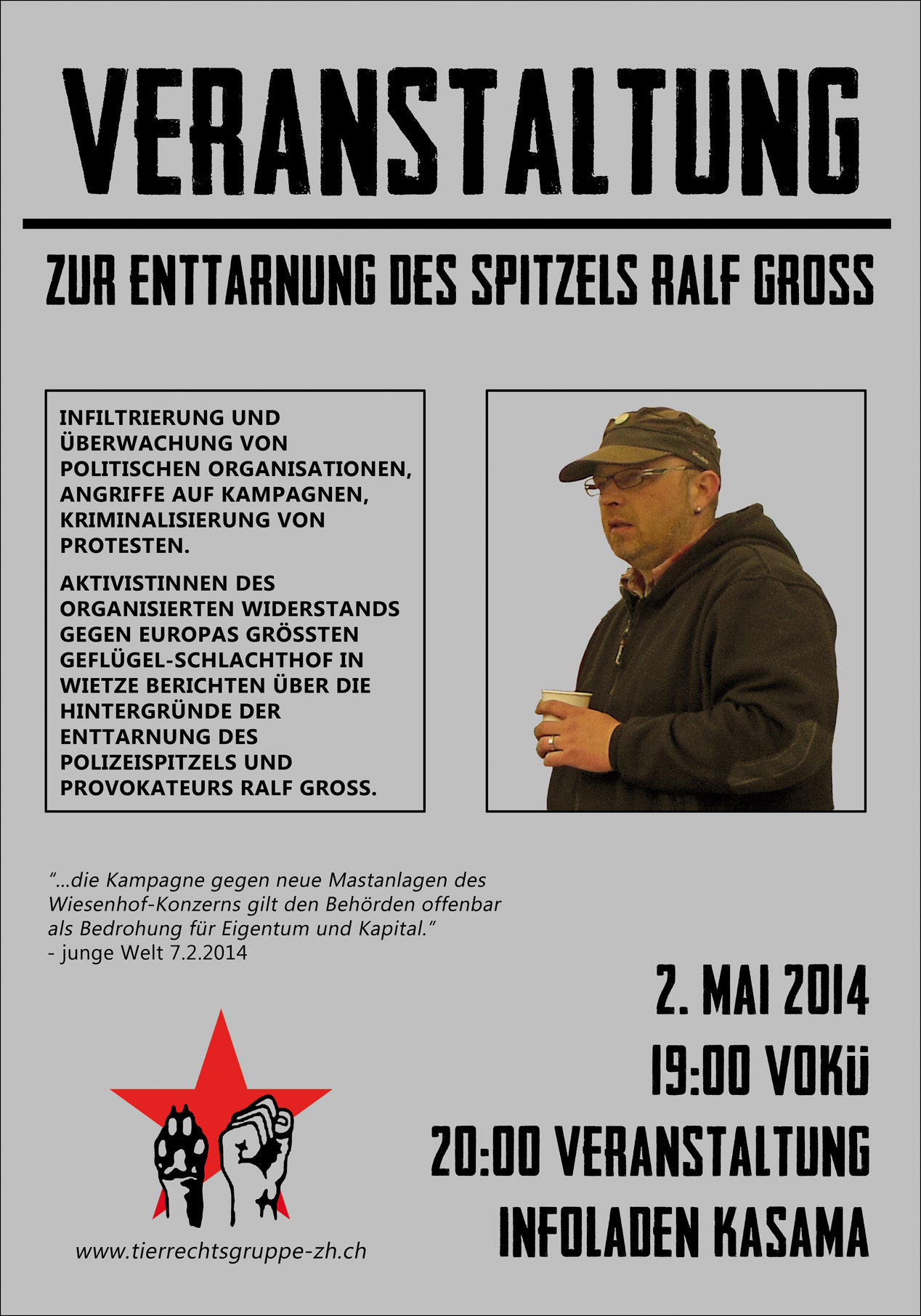 Vortrag Spitzel Enttarnung Wietze Ralf Gross Zürich