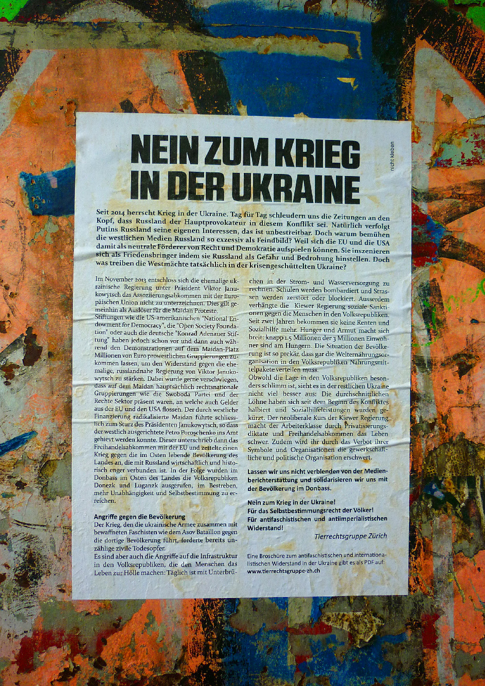 1. Mai Tierrechtsgruppe Zürich 2016 Ukraine Solidarität Odessa Wandzeitung